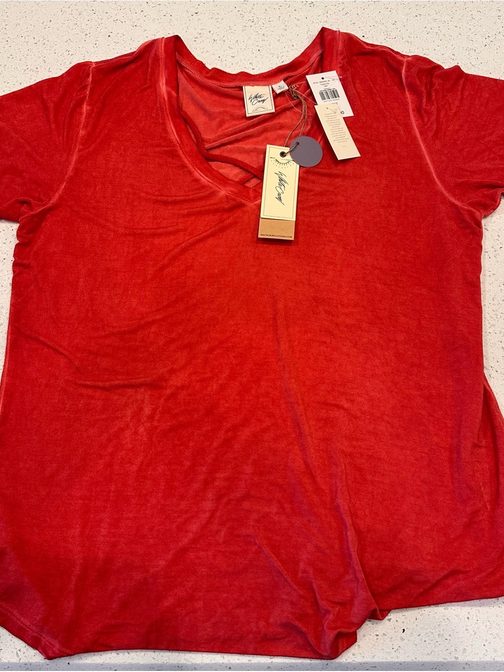 Women's Red V-Neck Crisscross Short Sleeve Top